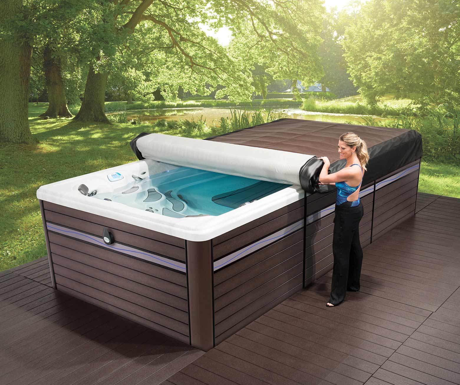axis cover system easily unrolled on an h2x swim spa by master spas